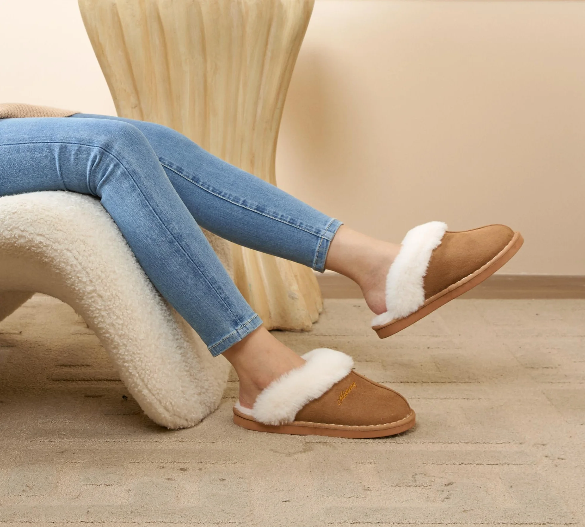 Donpapa Zapatillas de Estar por Casa Mujer Hombre Invierno Peluche Cálido Pantuflas Memory Foam Comodas Confortables Antideslizante Interior Exterior