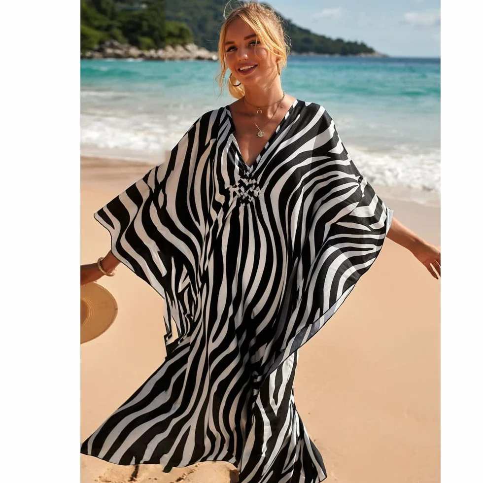 Mujer Kaftan Largo Vestido de Playa Maxi Verano Pareos Bohemio Bikini Cover Up
