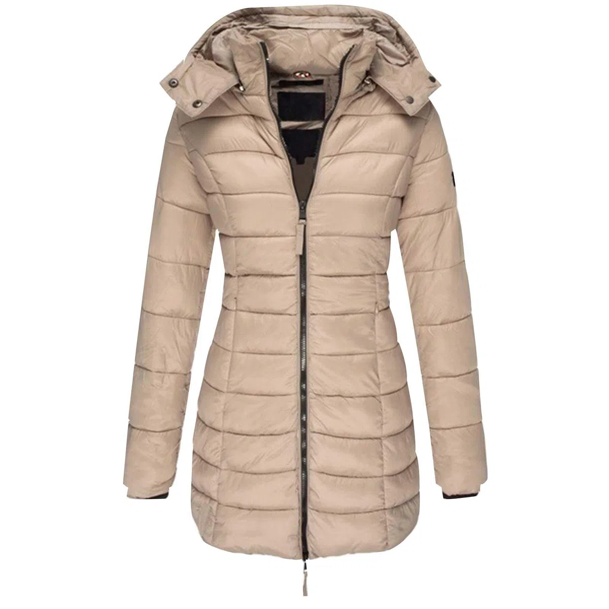 Abrigo de invierno para mujer, largo y cálido, chaqueta de plumón con capucha, chaqueta acolchada con cremallera, chaqueta acolchada de invierno, chaqueta de esquí gruesa, impermeable