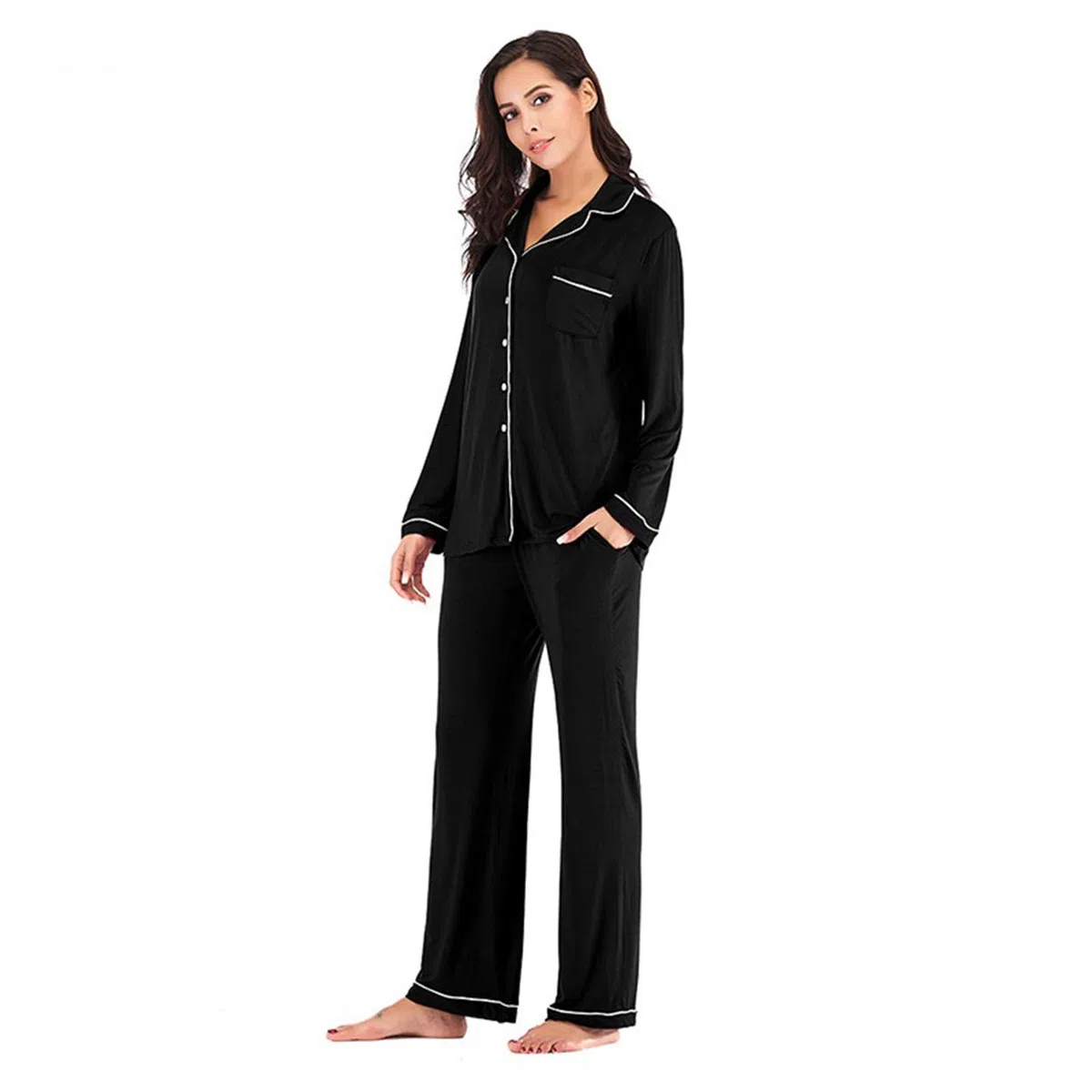 Conjunto de pijama para mujer, súper suave, de manga larga, con botones, ropa de dormir para descansar