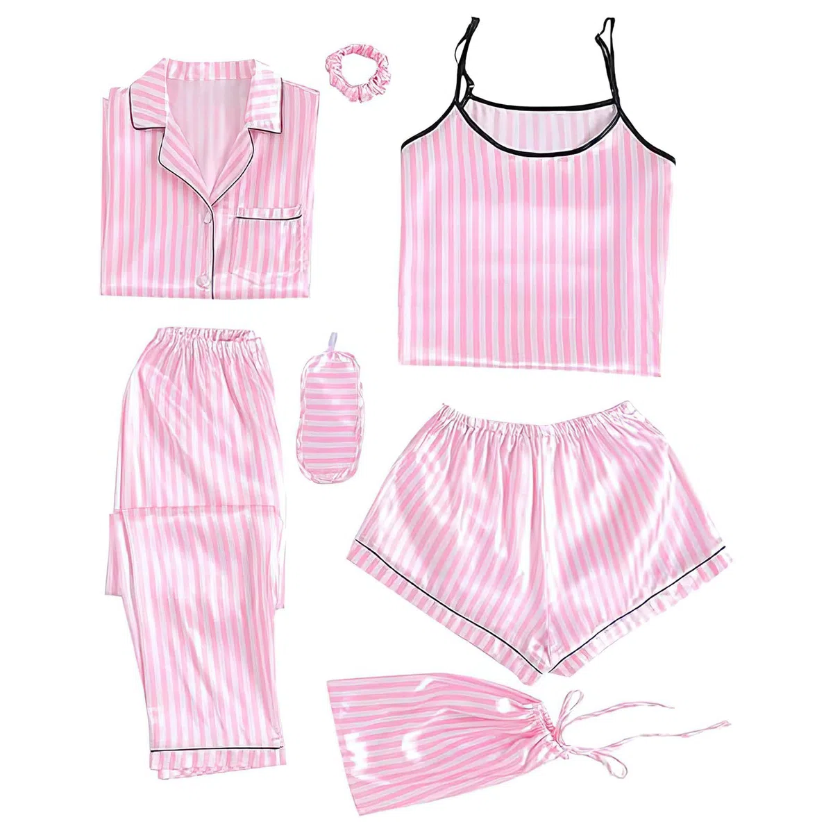 Chicas Niñas 7PCS Saten Conjunto de Pijama Tops & Pantalones Cortos Ropa de Dormir