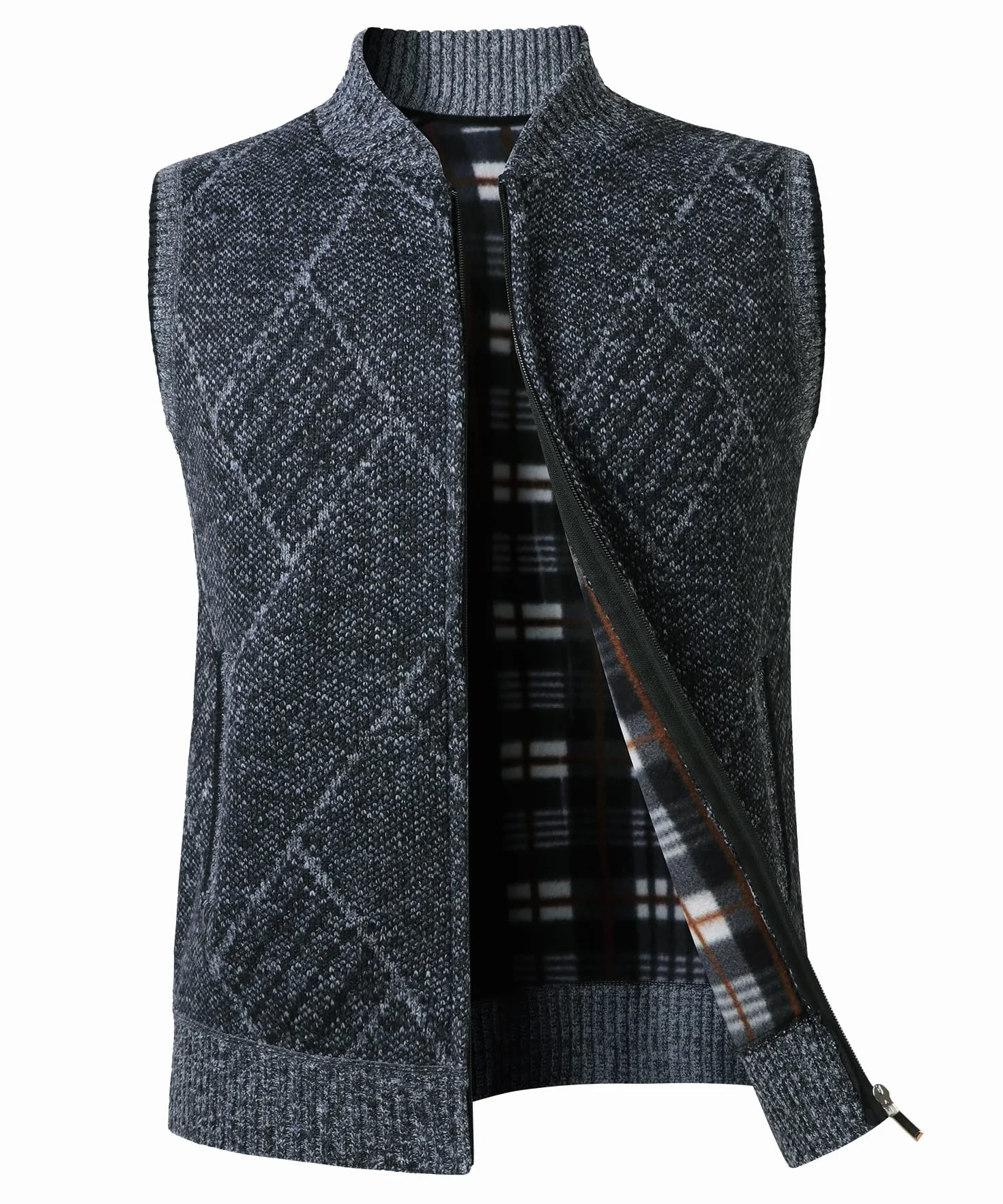 Hombre Cárdigan Sin Mangas Chaleco de Punto Otoño Invierno Cálido Suéter con Forro Polar Clásico Caballero Jersey Chaqueta Prendas de Punto Pullover Elegante
