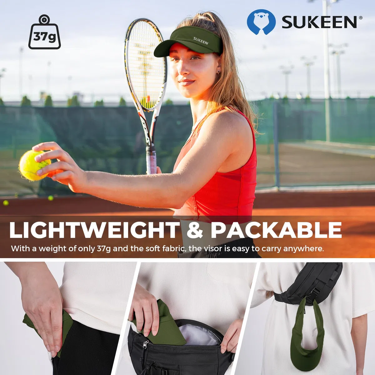 Sukeen Visera deportiva para hombre y mujer, ligera, plegable, elástica, para correr, tenis, golf