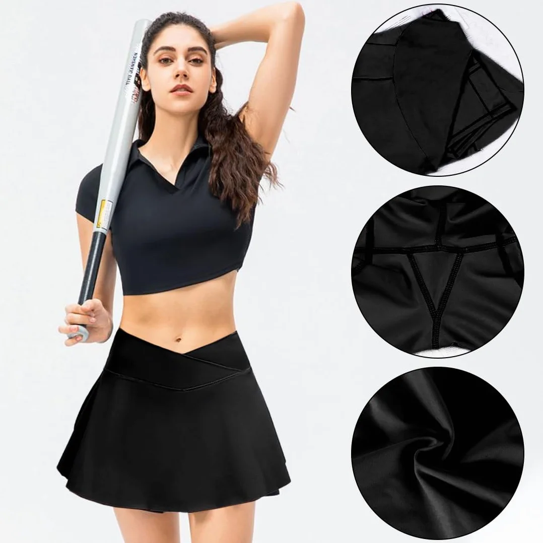 Augesak Falda Tenis Mujer,Falda Pantalon Deporte Mujer de Cintura en V,Falda Padel Mujer con Bolsillos, Falda Pantalon Mujer para Golf,Correr y Senderismo