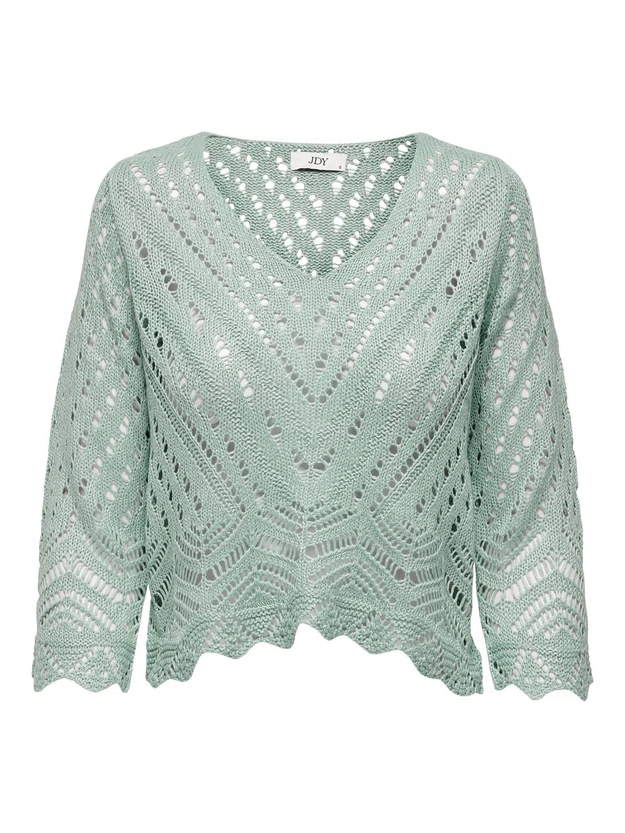 JDY Jdynew Sun 3/4 Cropped Pullover Knt Noos Camisa Crochet con Cuello en V Mujer (Pack de 1)