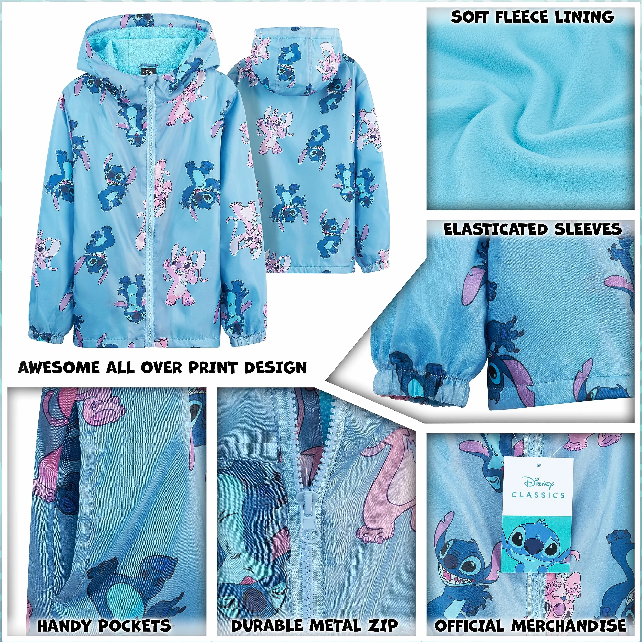 Disney años Chaqueta Impermeable Niña Chubasquero Niña Abrigo Rainwear Ropa Niña Lluvia Lilo y Stitch Regalos Niña 4-14 Años