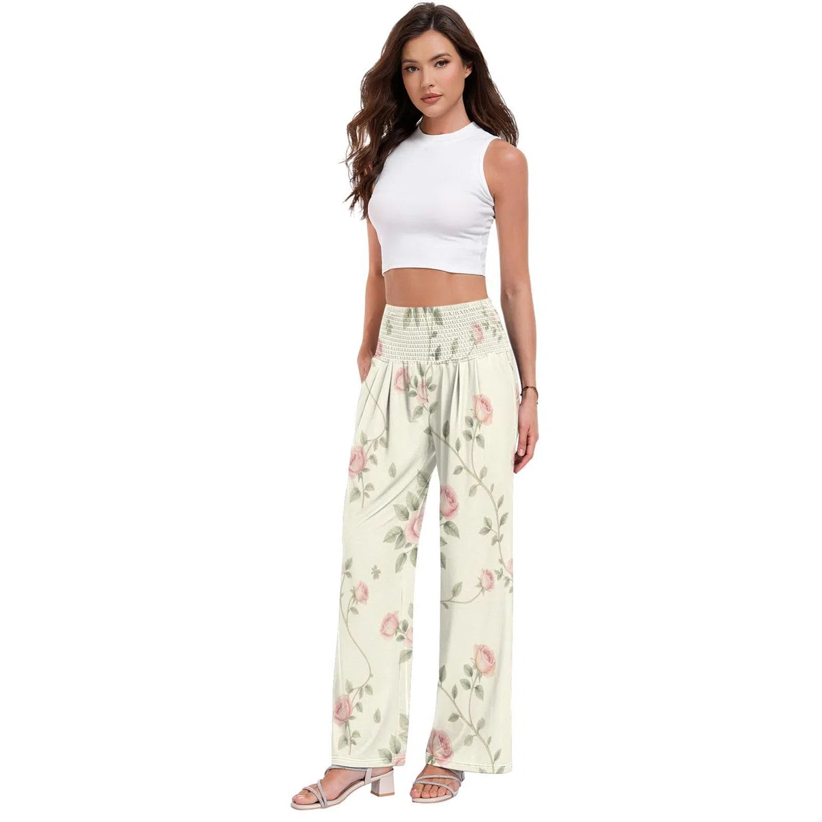 FRODOTGV Vine Rose Palazzos - Pantalones ligeros para yoga y verano para mujer