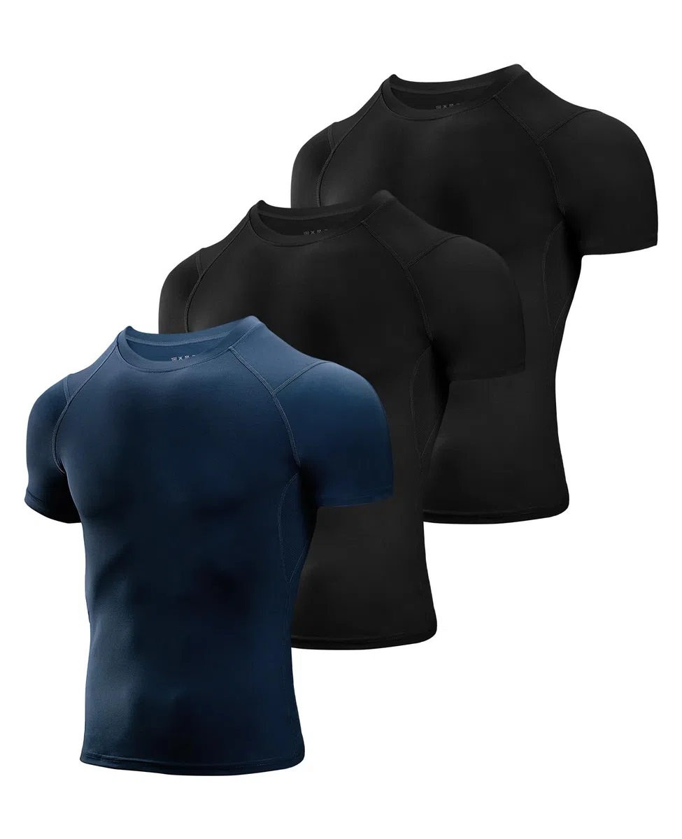 Niksa 2 Piezas Camisetas de Fitness Compresión Ropa Deportiva Manga Larga Hombre para Correr, Ejercicio,Gimnasio
