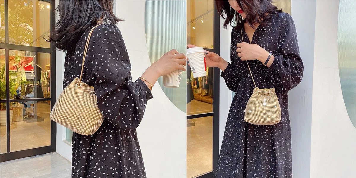 Bolso de Noche de Lujo Bolso Fiesta Mujer Platead Bolso de Hombro Mujer Glitter Diamond Embrague Mano Cadena de Encogimiento para Boda/Fiesta/Baile-Dorado