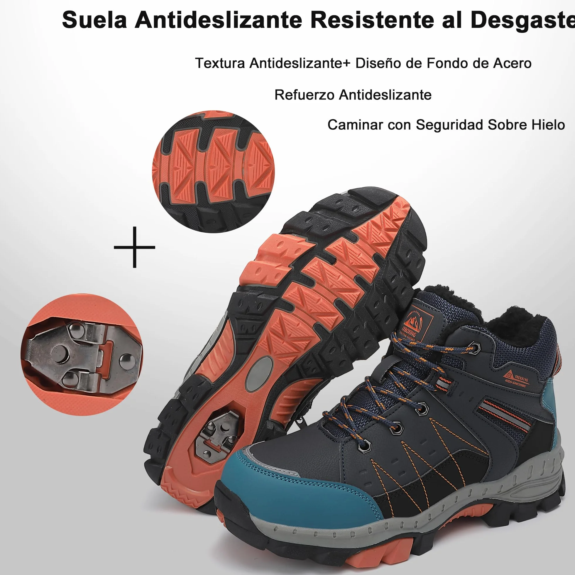 ASTERO Botas de Invierno para Niño 31-38 con Hebilla de Acero, Algodón, Zapatillas Trekking Senderismo, Botas de Nieve y Montaña, Azul 38