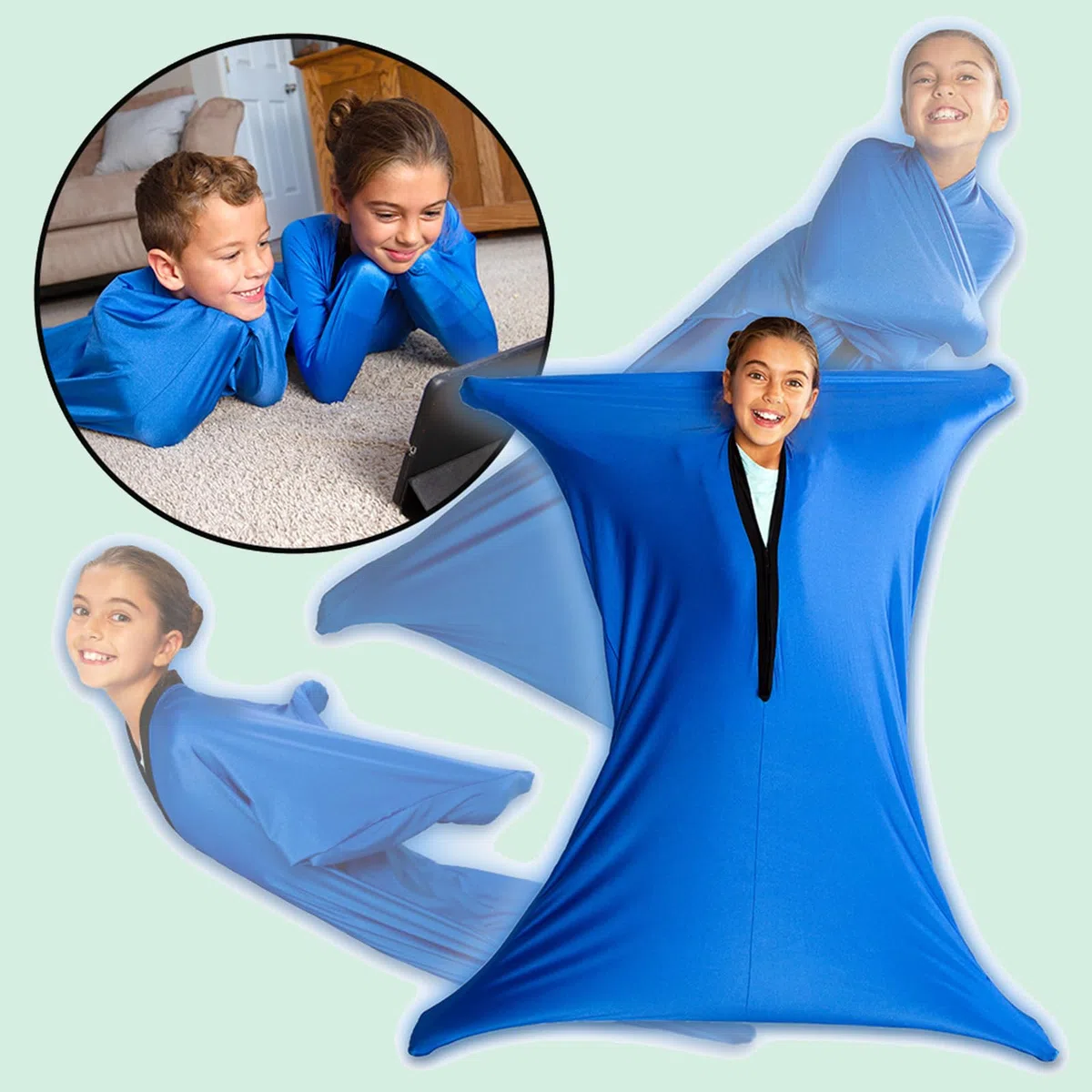 Calcetín sensorial corporal para niños, 47 x 27 pulgadas, calcetines elásticos para aliviar el estrés para niños con autismo y ansiedad (azul, M/114-137 cm)