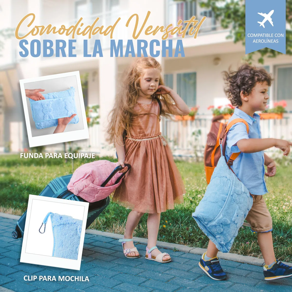 BOACAY Manta de Viaje para Niños Pequeños para Avión, Automóvil - Suave Manta para Niños para el Cuidado Diurno - Almohada para Niñas, Niños con Clip para Mochila, Manga para Equipaje