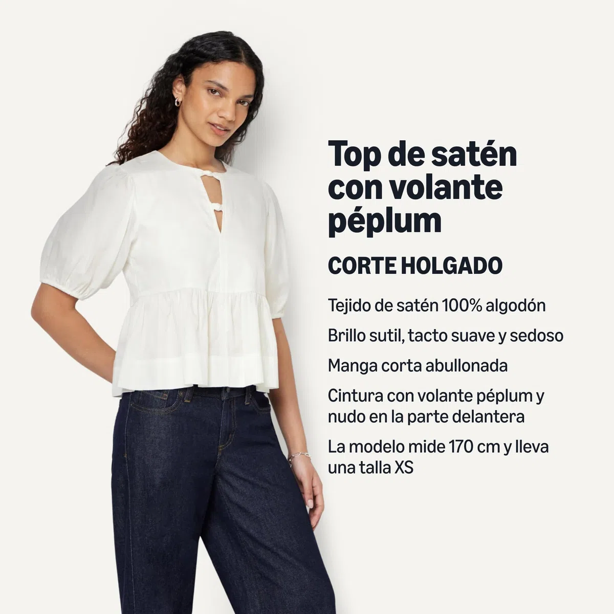 Amazon Essentials Mujer Blusa Peplum de satén de algodón de Ajuste Relajado