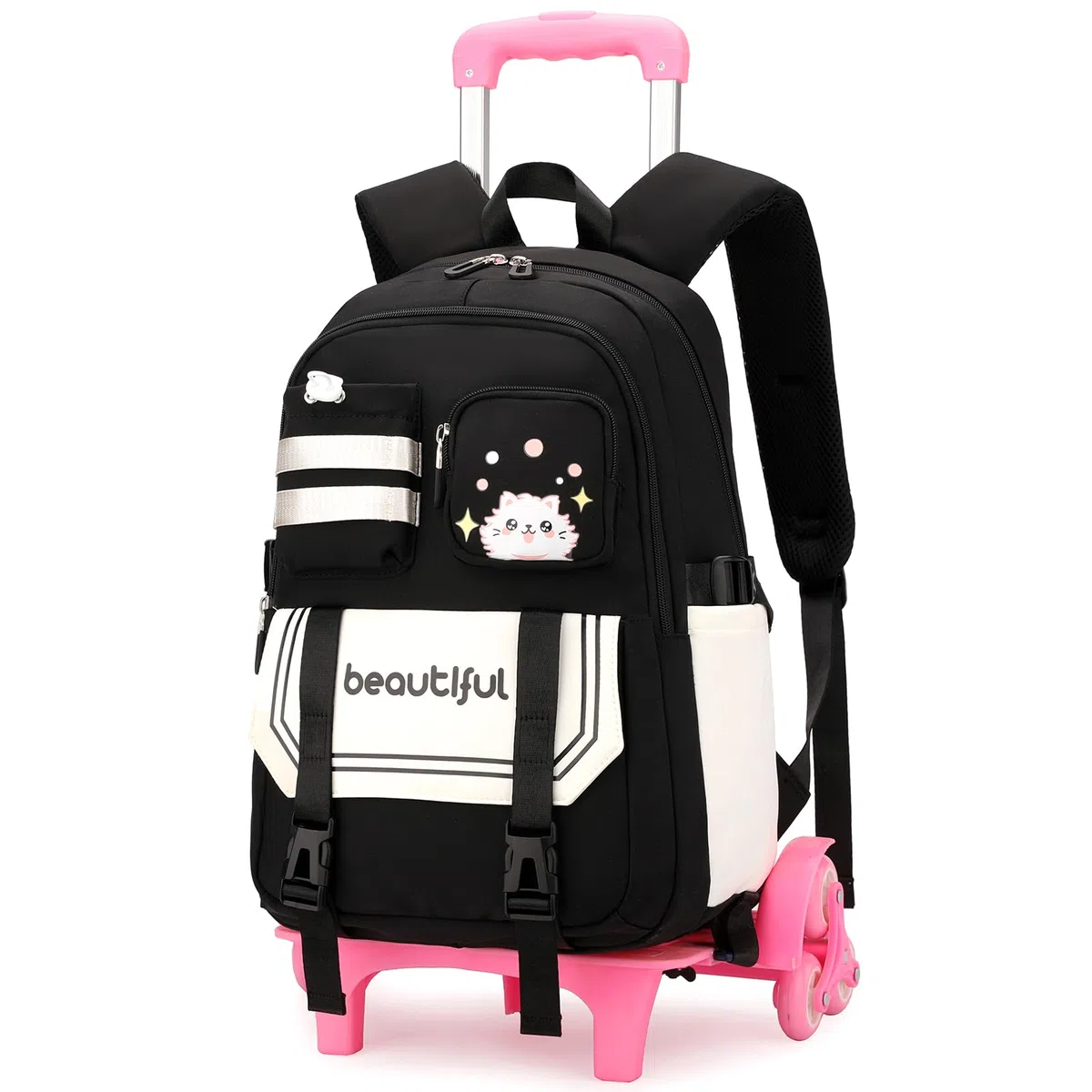 Amythe Mochila Escolar con 6 Ruedas para Niñas 9 a 16 años, Negro | 28L Mochila Colegio Chicas de Primaria y Secundaria, Vuelta al cole, Carro Mochilas de Viaje Casual para Adolescentes
