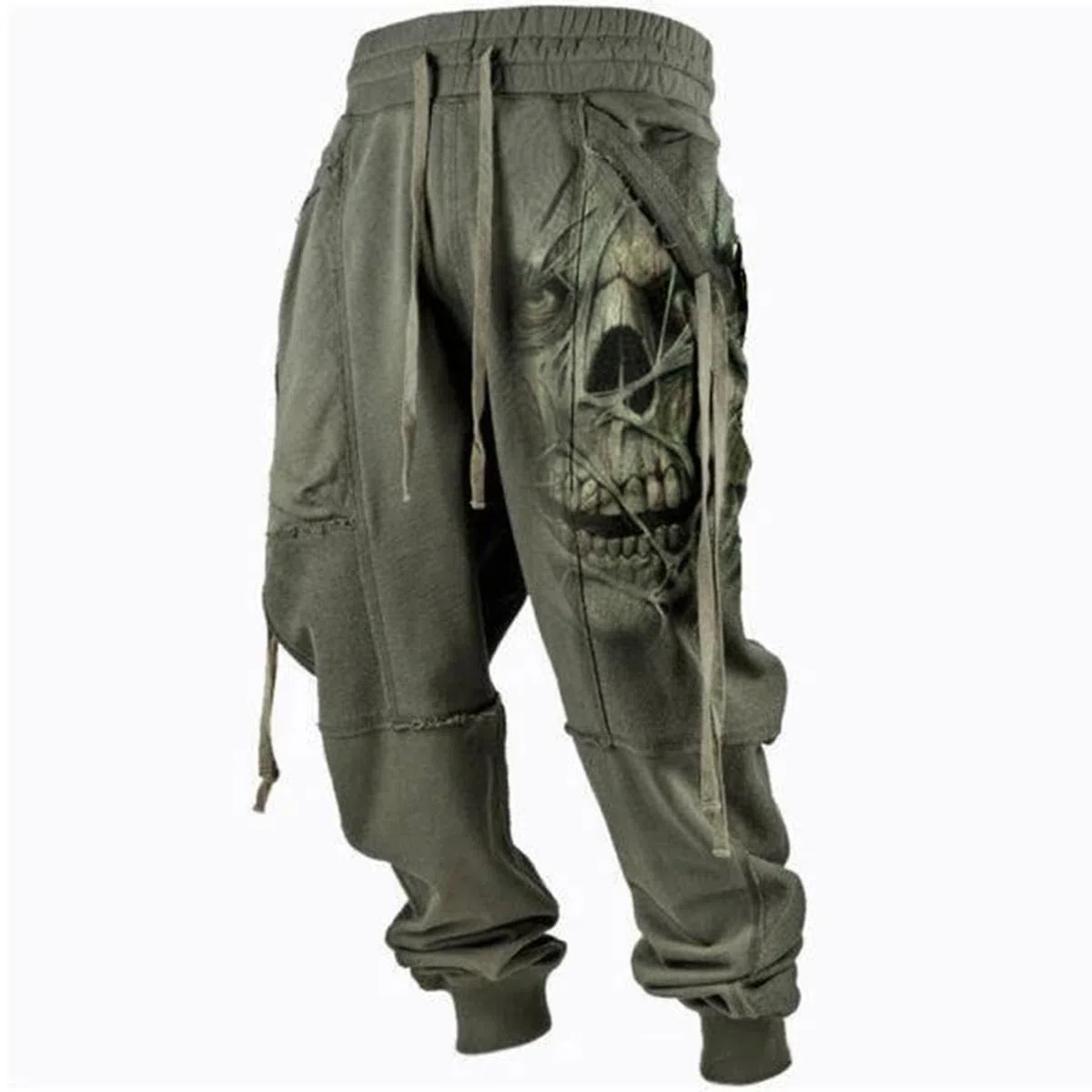 Pantalones de chándal de Forro Polar Occidental para Hombre, con Estampado de Calavera, Informales, Sueltos, con cordón, Pantalones Deportivos Activos