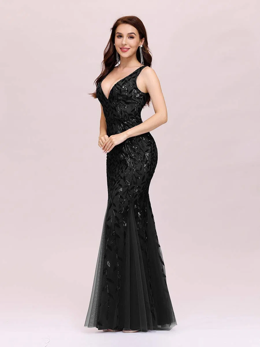 Ever-Pretty Vestidos de Fiesta Sirena sin Mangas Cuello en V Lentejuelas Tul Corte Imperio para Mujer 07886