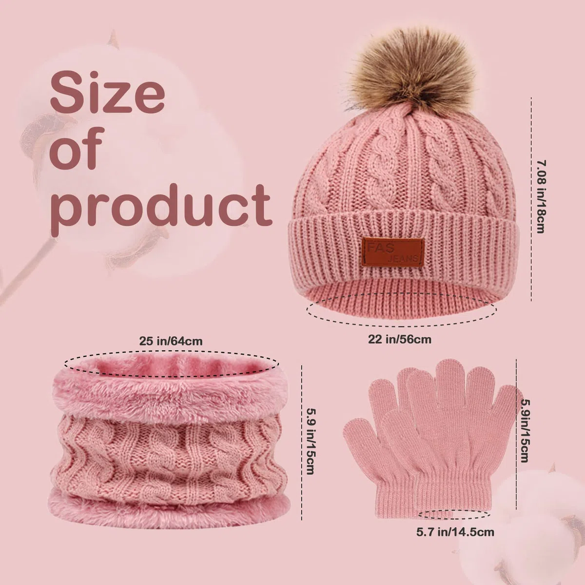 MIVAIUN Rosa 3 Piezas Gorro de Punto Invierno Térmico con Guantes y Bufanda Forro Polar Niños Set Accesorios de Invierno para Niñas Bufanda de Ganchillo Gorro de Punto Niñas 3-5 Años