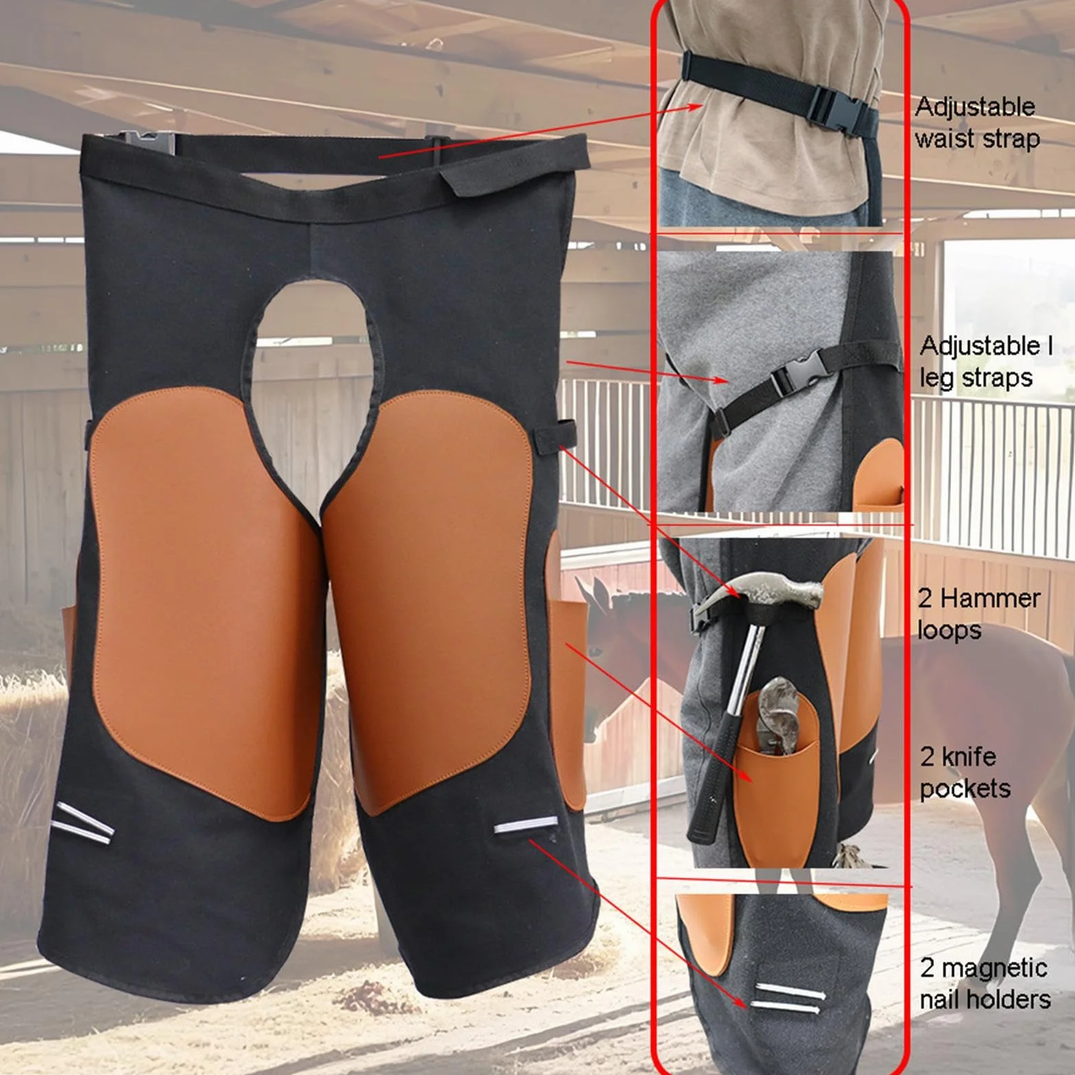 JINGLING Delantal para cuidado de caballos y herradores, pantalones de trabajo ajustables y robustos con dos bolsillos para herramientas, delantal de soldador para hombres | Para mecánico, maquinista
