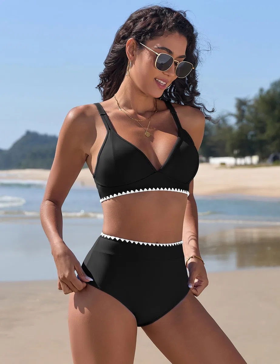 Bikinis Mujer Braga Alta Traje de Baño Cuello en V Push Up Bañador Vientre Plano Sexy Swimwear Vikini