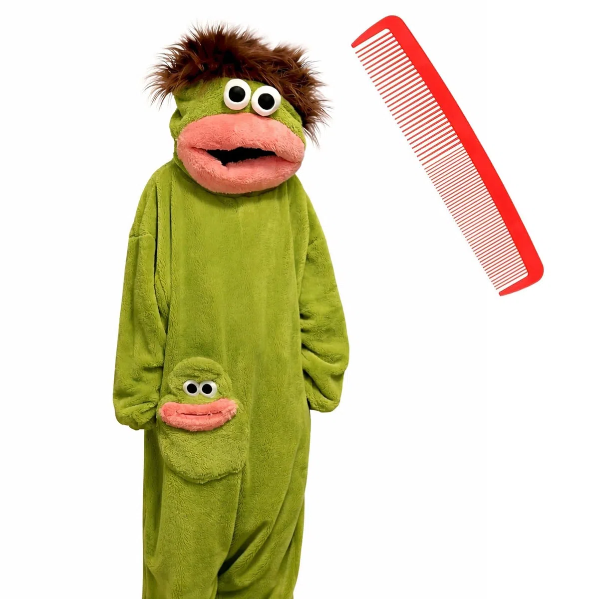 EHOTER Silly Onesie - Pijama unisex de felpa ultra suave con capucha de una pieza, color verde, divertido monstruo con capucha de boca grande, ropa de hogar para noches de cine, diversión familiar y