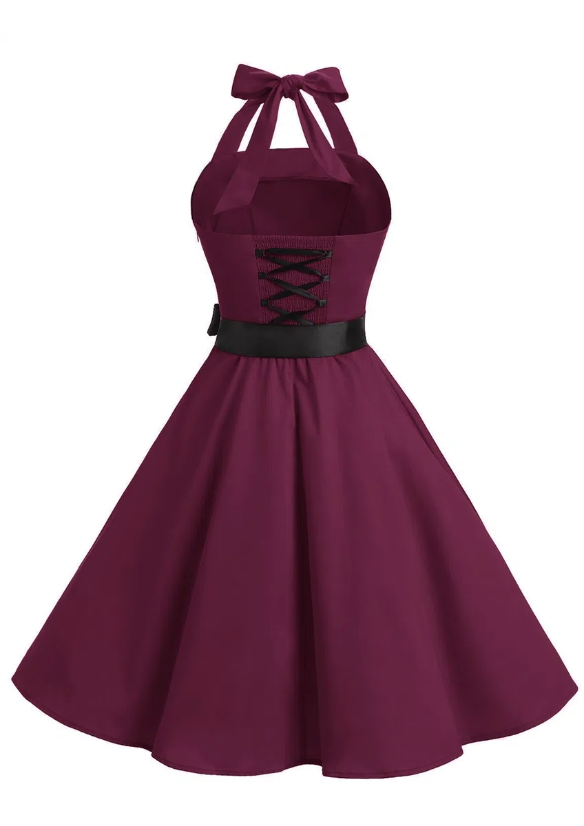 Vestido De Vintage Cóctel 50s Elegante Mujer con Cinturón