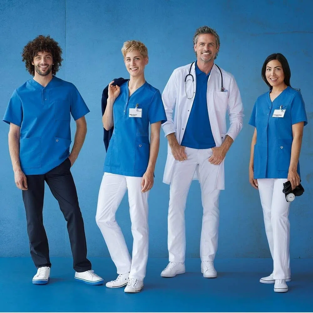 BP 1750-435-116-L - Túnica para mujer (manga corta, insertos de piqué y brazo Lift-System, 180,00 g/m2, mezcla de tela), color azul