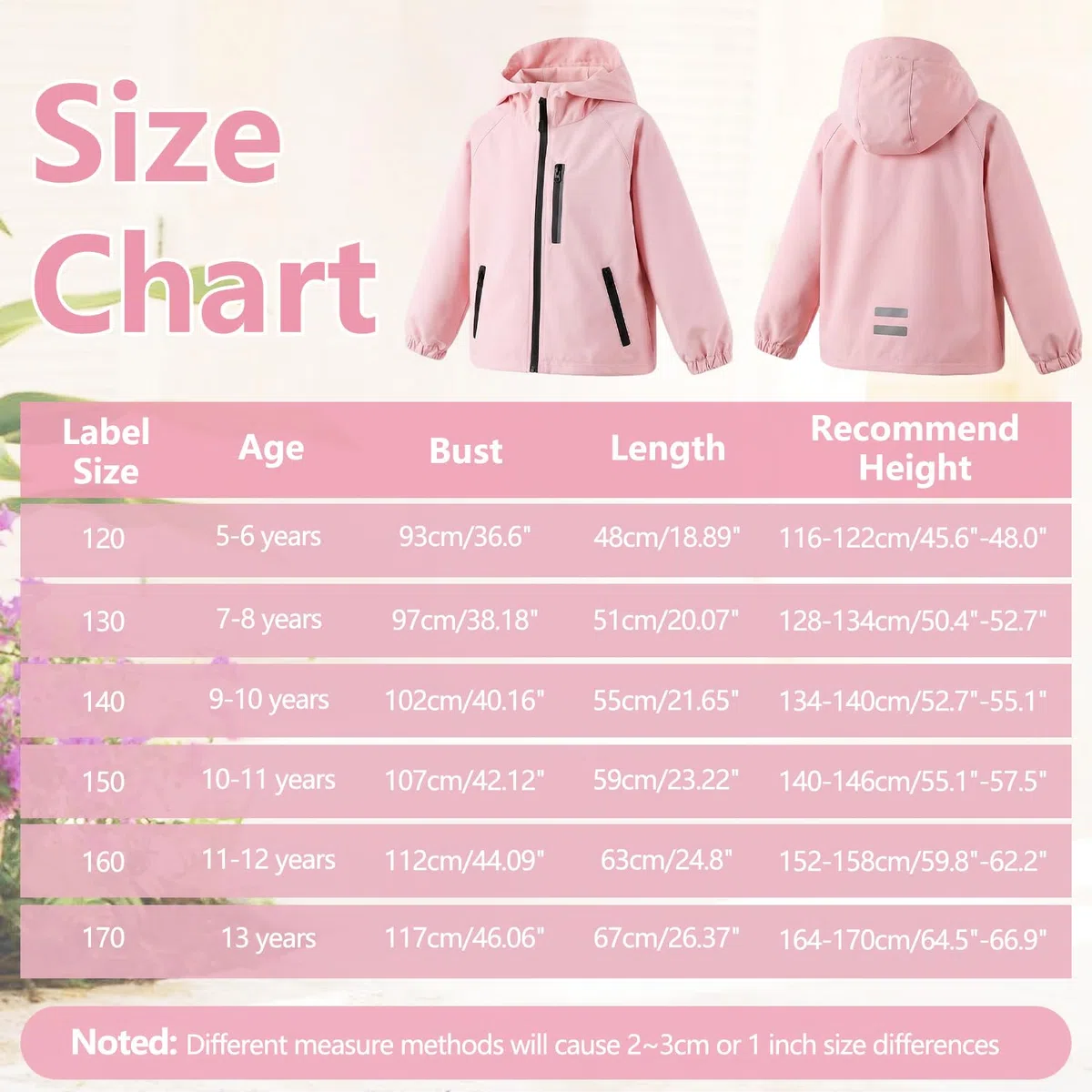 JinBei Chaqueta Niña Niño Chubasquero Impermeable con Capucha Ligero Cortavientos con Cremallera Fino Primavera Otoño Chaquetas Infantil Abrigo para Colegio Deportivo Casual 5-13 Años