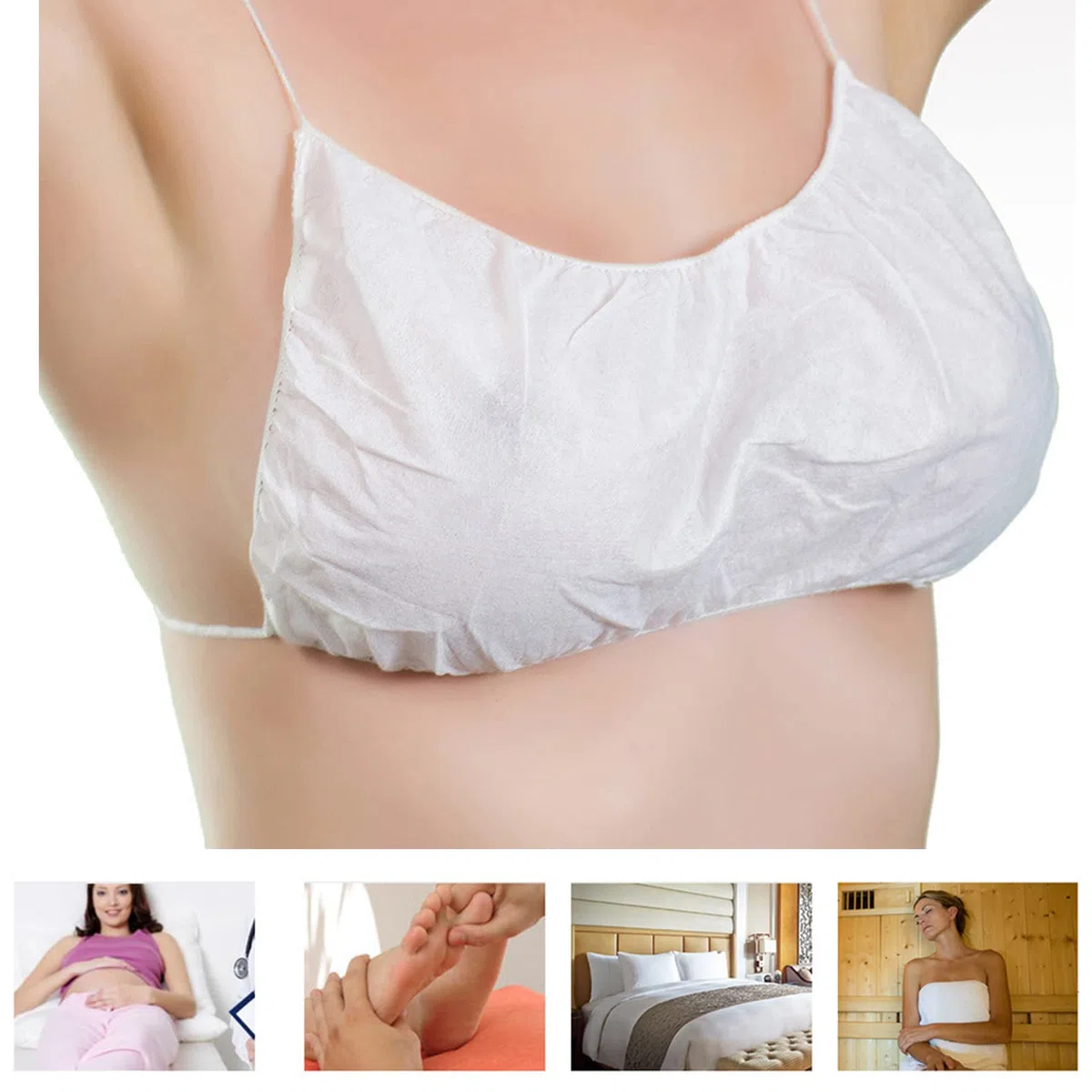 Syfunlv 50 brasieres desechables, súper suaves, de alta calidad, de tela no tejida, para mujeres, para spa, masaje, depilación, viajes, maternidad, hospital, viajes, playa, vacaciones, emergencia