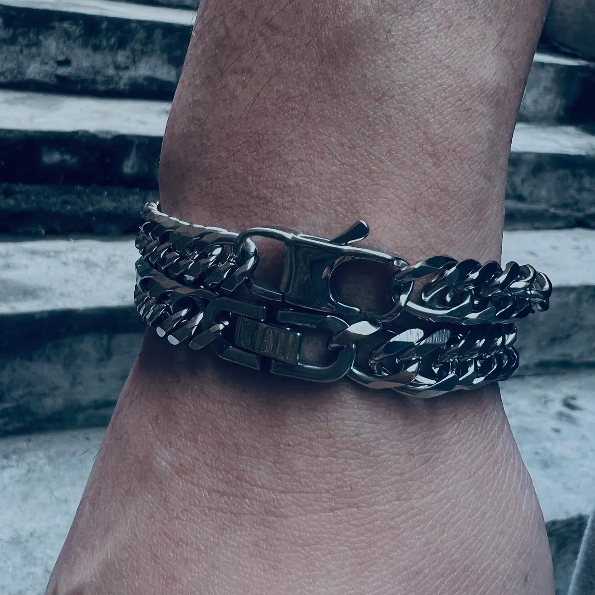 Juego de 3 pulseras de eslabones cubanos, cadena de eslabones cubanos de acero inoxidable 316L resistente para hombre, 8 mm, 7/8/9 pulgadas
