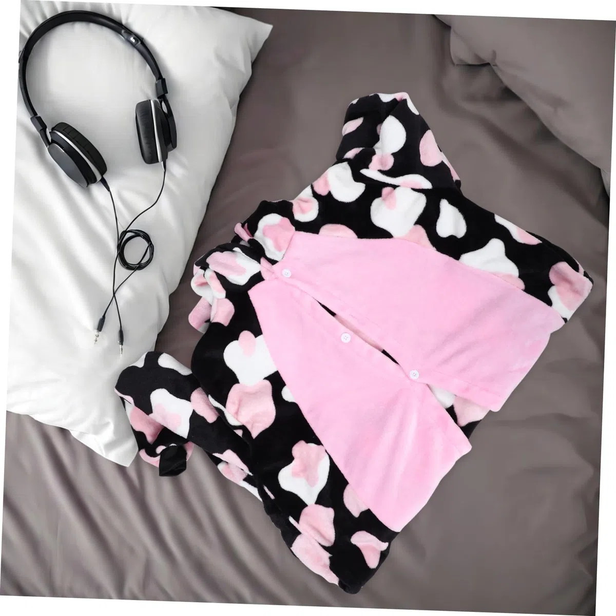 Ipetboom Pijama Entero Unisex de Franela Gruesa Vaca Rosa para Halloween y Cosplay Disfraz Cómodo y Cálido para Hombre y Mujer XL