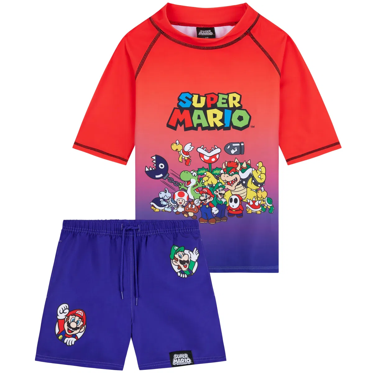 Get Trend Super Mario Conjunto Niño de Baño 7-13 Años, Camiseta Manga Corta UPF 50+ y Bañador Niño, Regalo para Piscina Playa