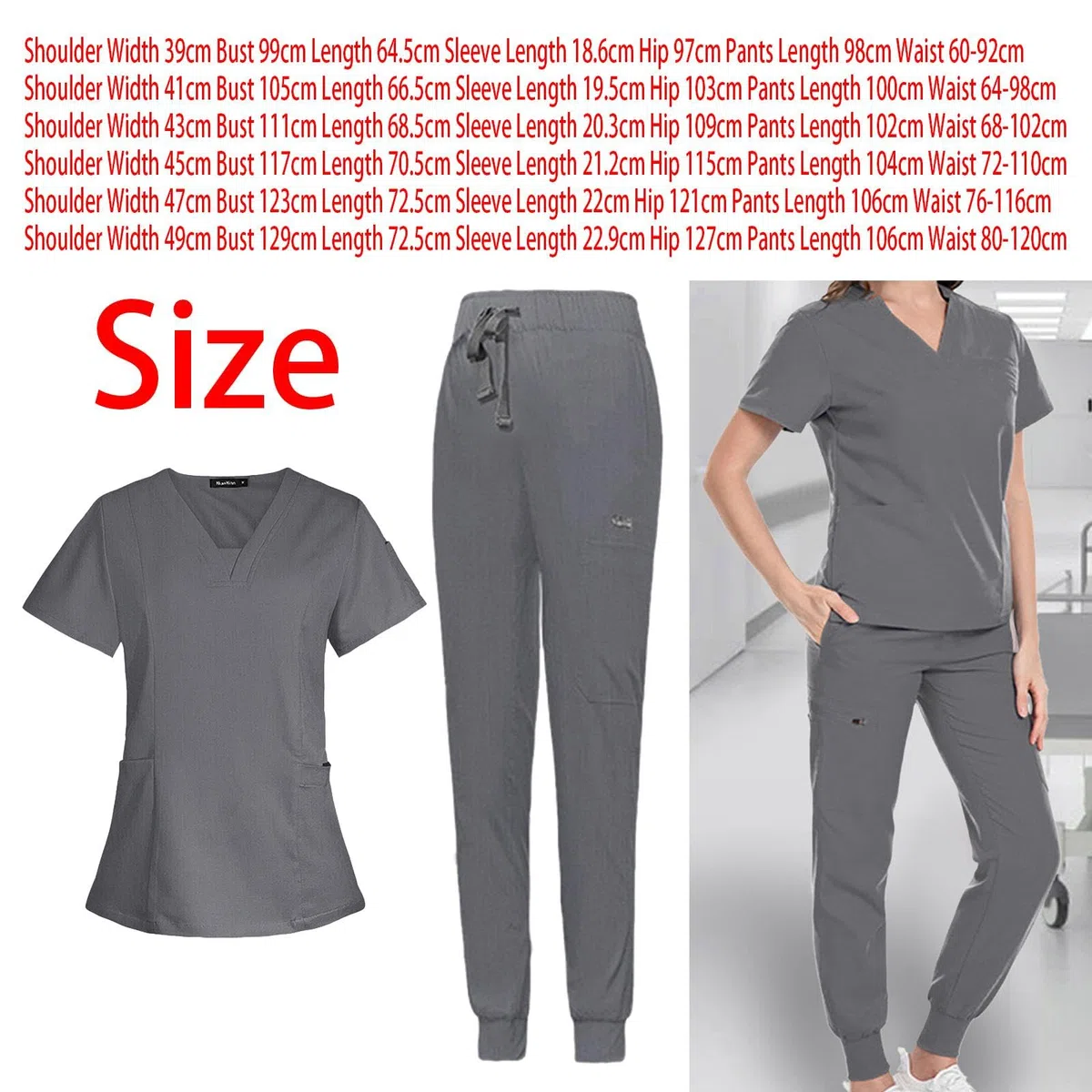 kowaku Uniformes de trabajo de enfermera, conjunto de uniformes médicos para mujer, pretina elástica duradera con cordón ajustable, mangas, l