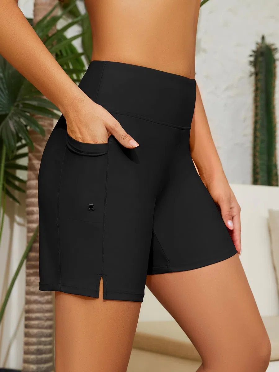 SHEKINI Bañador para mujer de cintura alta con bolsillos de secado rápido para playa con forro