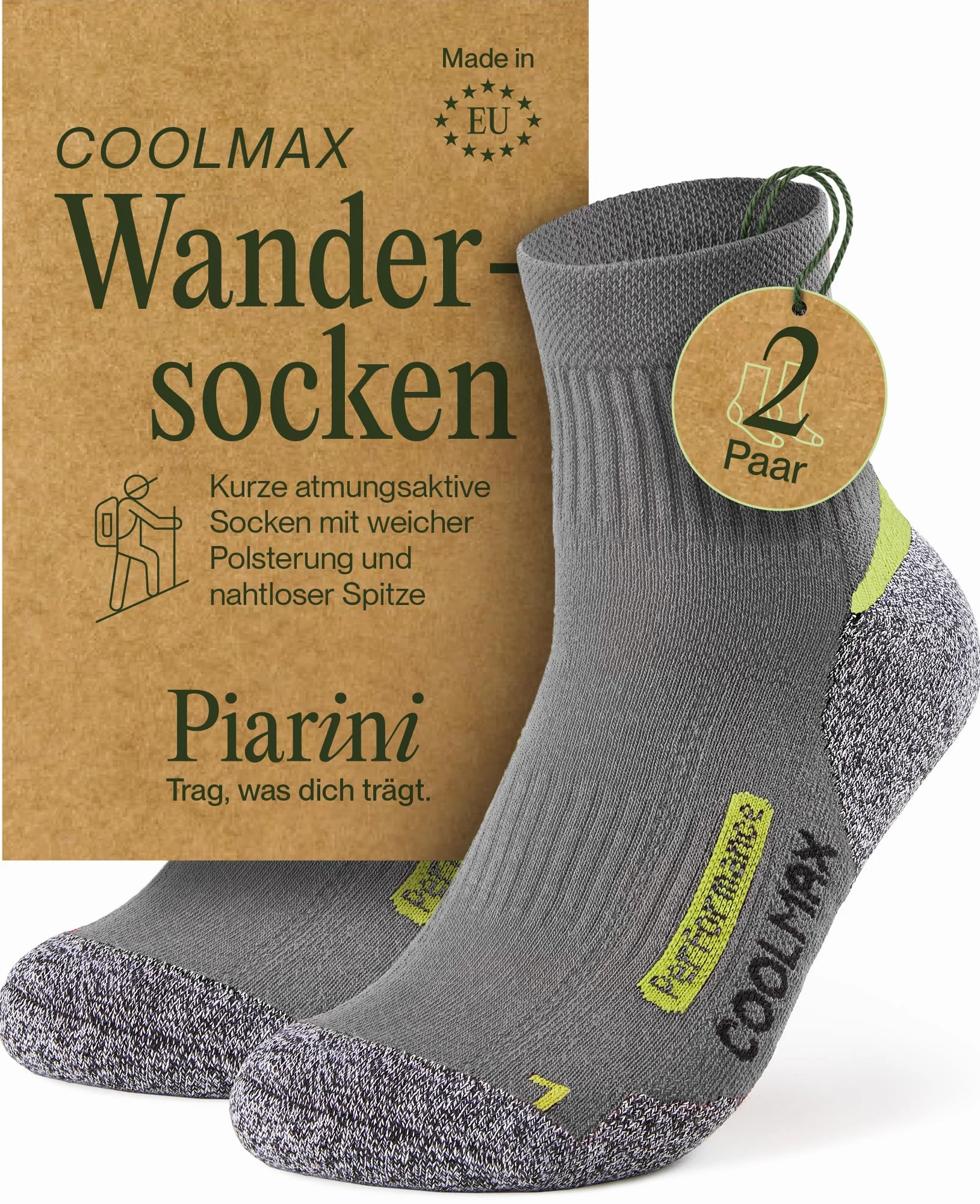 Piarini - 2 pares de calcetines de última tecnología - Para actividades al aire libre - Coolmax - Varios colores