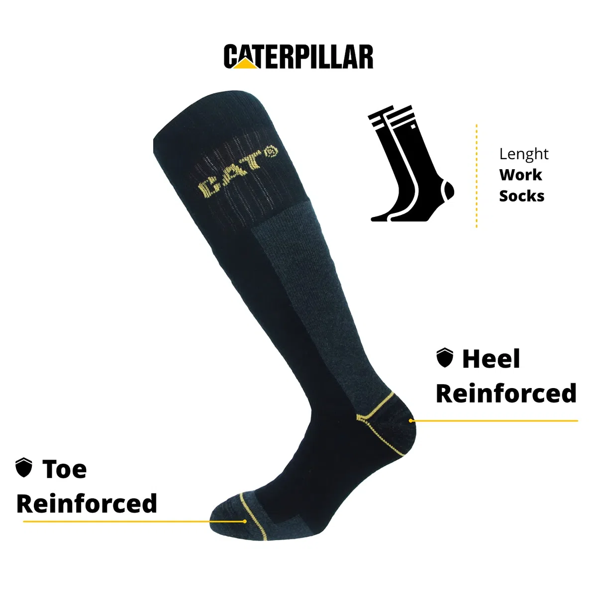 Caterpillar 4 Pares Calcetines Largos de Trabajo para Hombres Reforzados en el Talón y Punta, Algodón