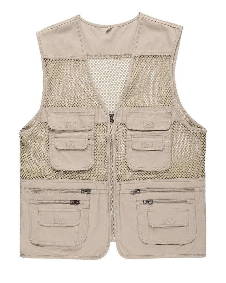 Chaleco de Pesca Multibolsillo De Pesca Piezas Chaqueta Malla Transpirable Chaleco al Aire Libre Hombres