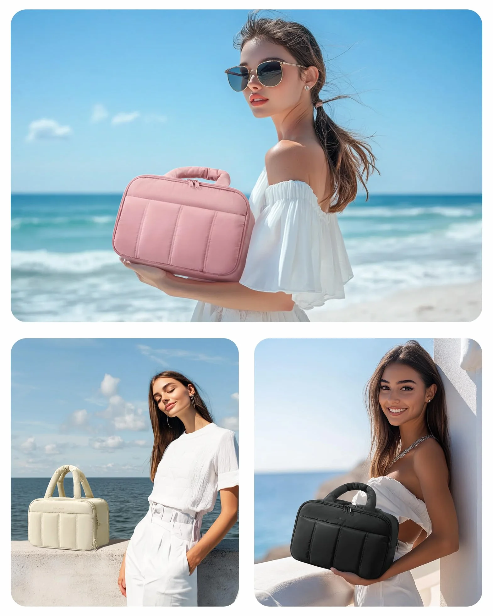 BAGSMART - Neceser de viaje, gran neceser acolchado para mujeres, Negro