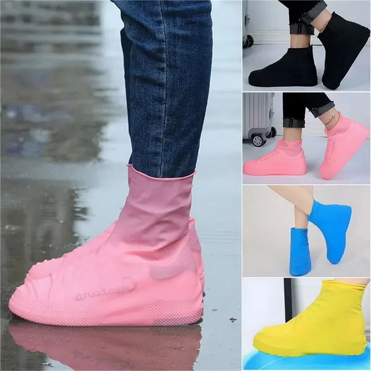 2pcs Waterproof Shoe Covers Silicone Anti-Slip For Outdoor Rainy Day Reusable Cover