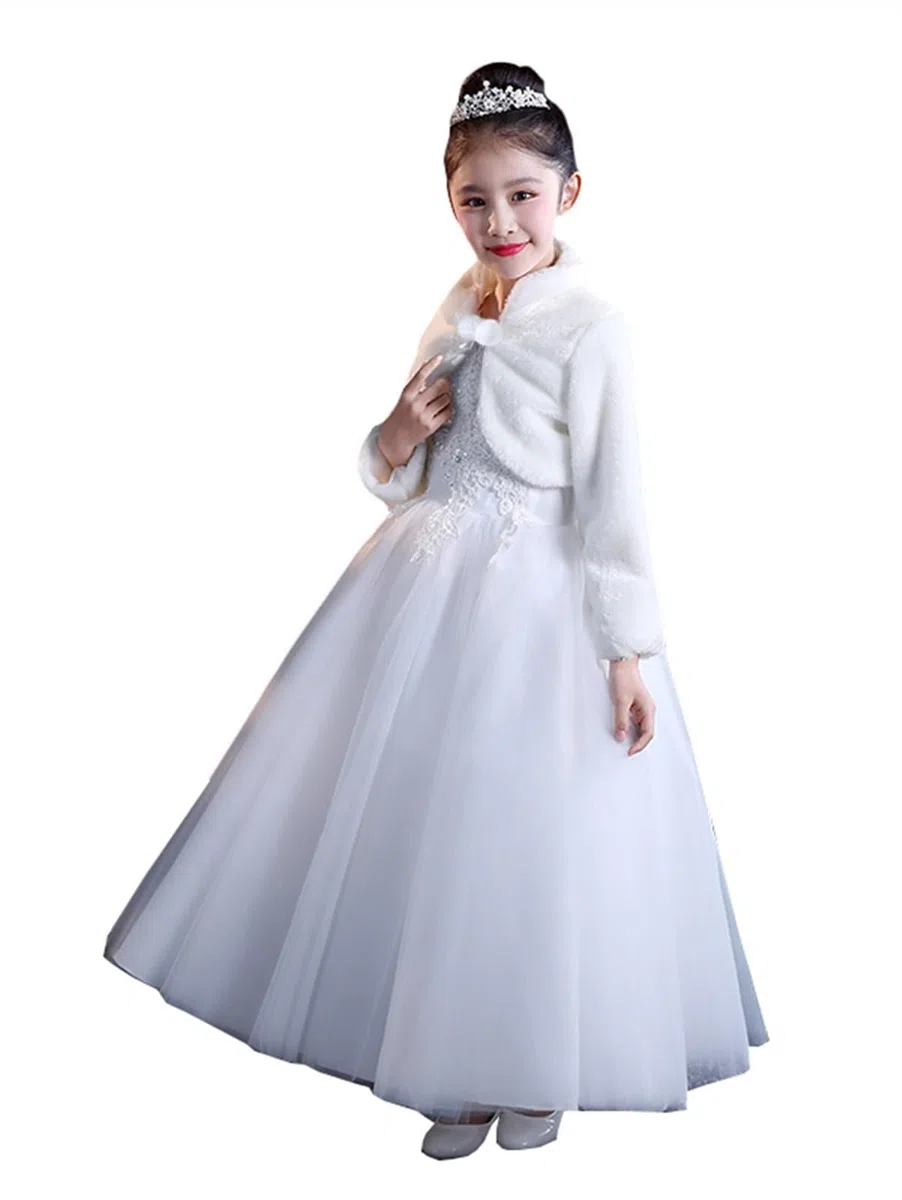 Princesa de Niña Cárdigan Chal de Piel Sintética Chaquetilla de bolero niña Fiesta de Flor Capa de Princesa Accesorios de Vestido con manga larga