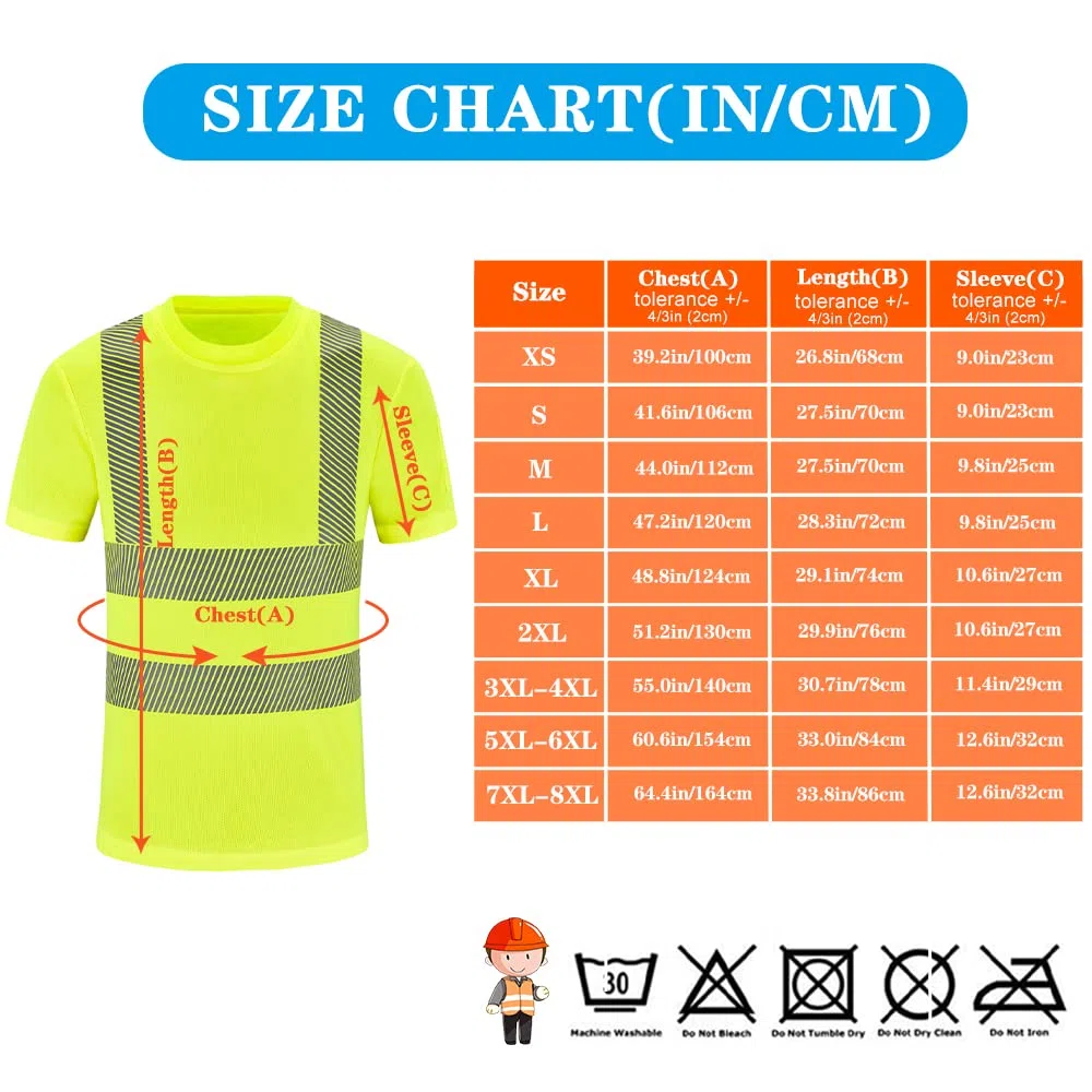 AYKRM Camiseta Transpirable Trabajo Seguridad Reflectante de Alta Visibilidad Amarillo Naranja Fluo