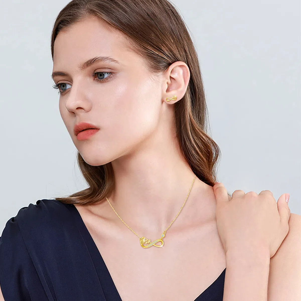 Yumilok Conjunto de pendientes de plata de ley 925 con colgante de infinito rosa para mujer