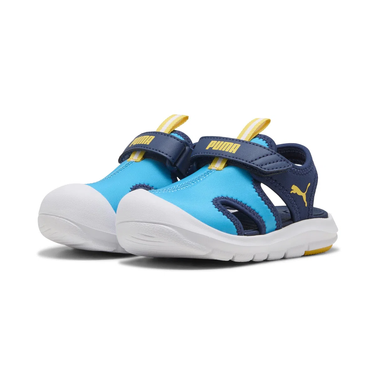PUMA Fun Racer Sandal V INF, Slide Unisex bebé, Speed Blue-PELÉ Yellow, 19 EU