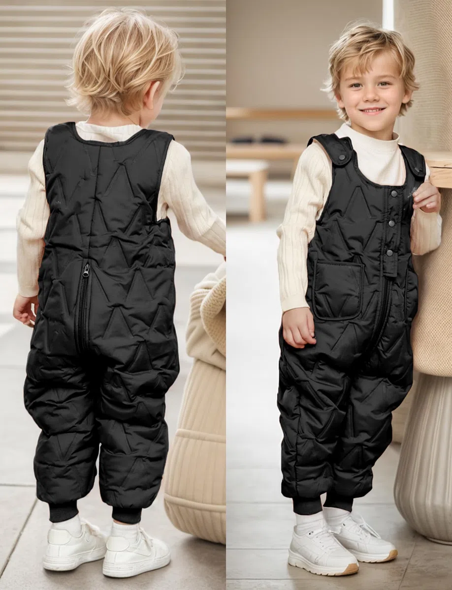 Happy Cherry - Bebé Overol Invierno Acolchado Niño Niña Mono sin Mangas Pantalones de Peto Caliente Overalls con Forro Pantalón Largo de Tirantes Grueso para Al Aire Libre - 9 Meses - 3 Años