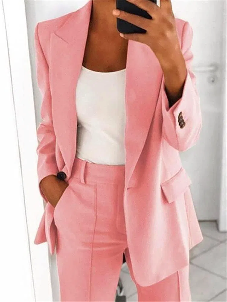 Generisch Traje de pantalón elegante para mujer, traje de negocios, conjunto de solapa, pantalón blazer de 2 piezas, traje de dos piezas, ajustado, festivo, deportivo, ropa de calle, 2 piezas