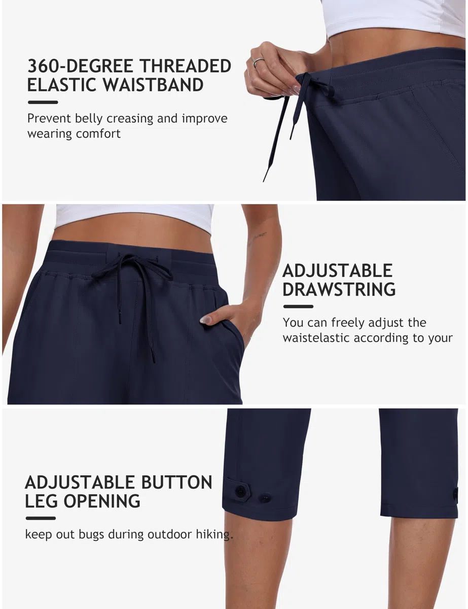 MoFiz Pantalones Trekking Mujer Capri Cargo Pantalón de Senderismo Acampar Pantalon con Bolsillo Montaña Protección UV Transpirable