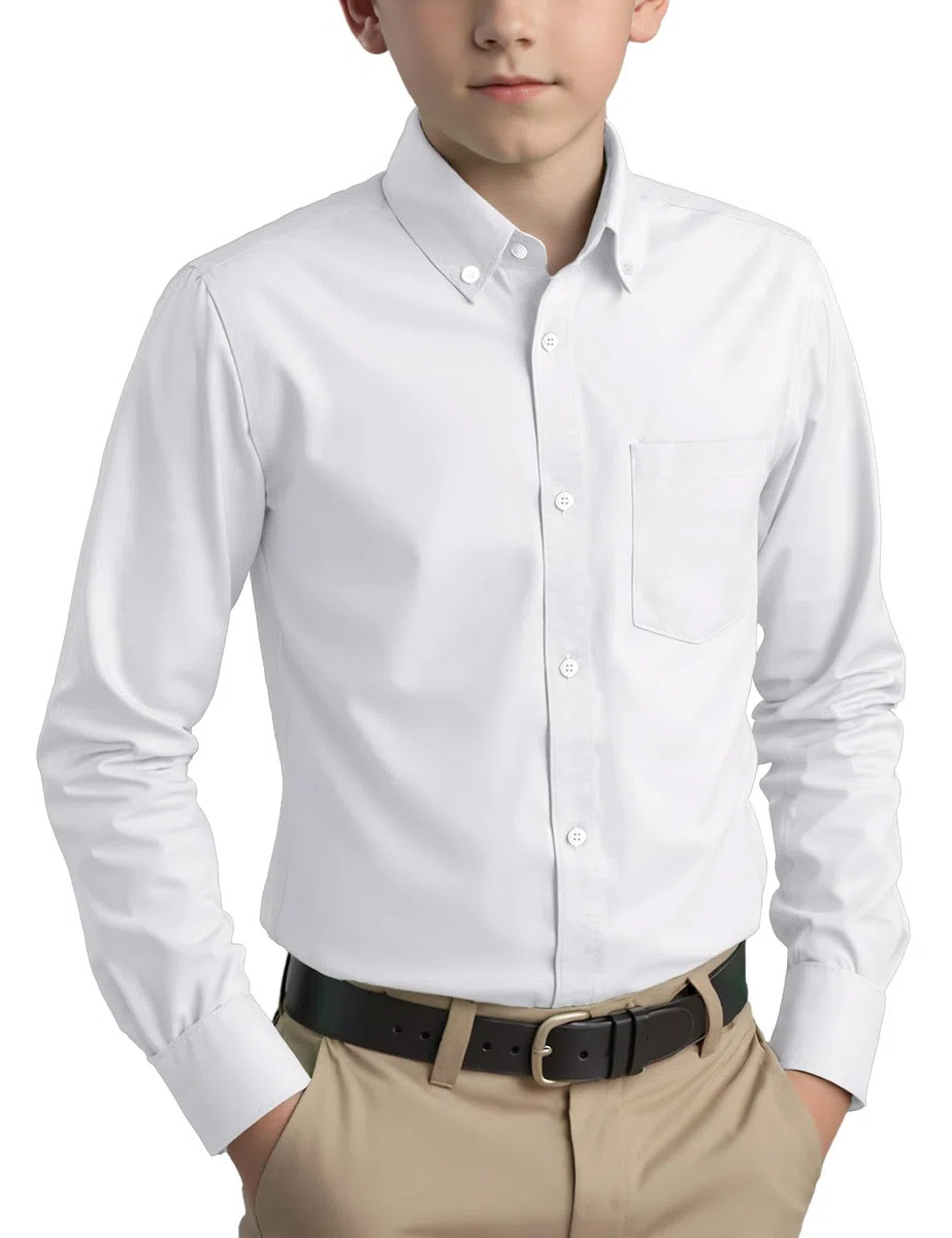 Spring&Gege Camisa de manga larga con botones de sarga de algodón para niños (3-14 años)