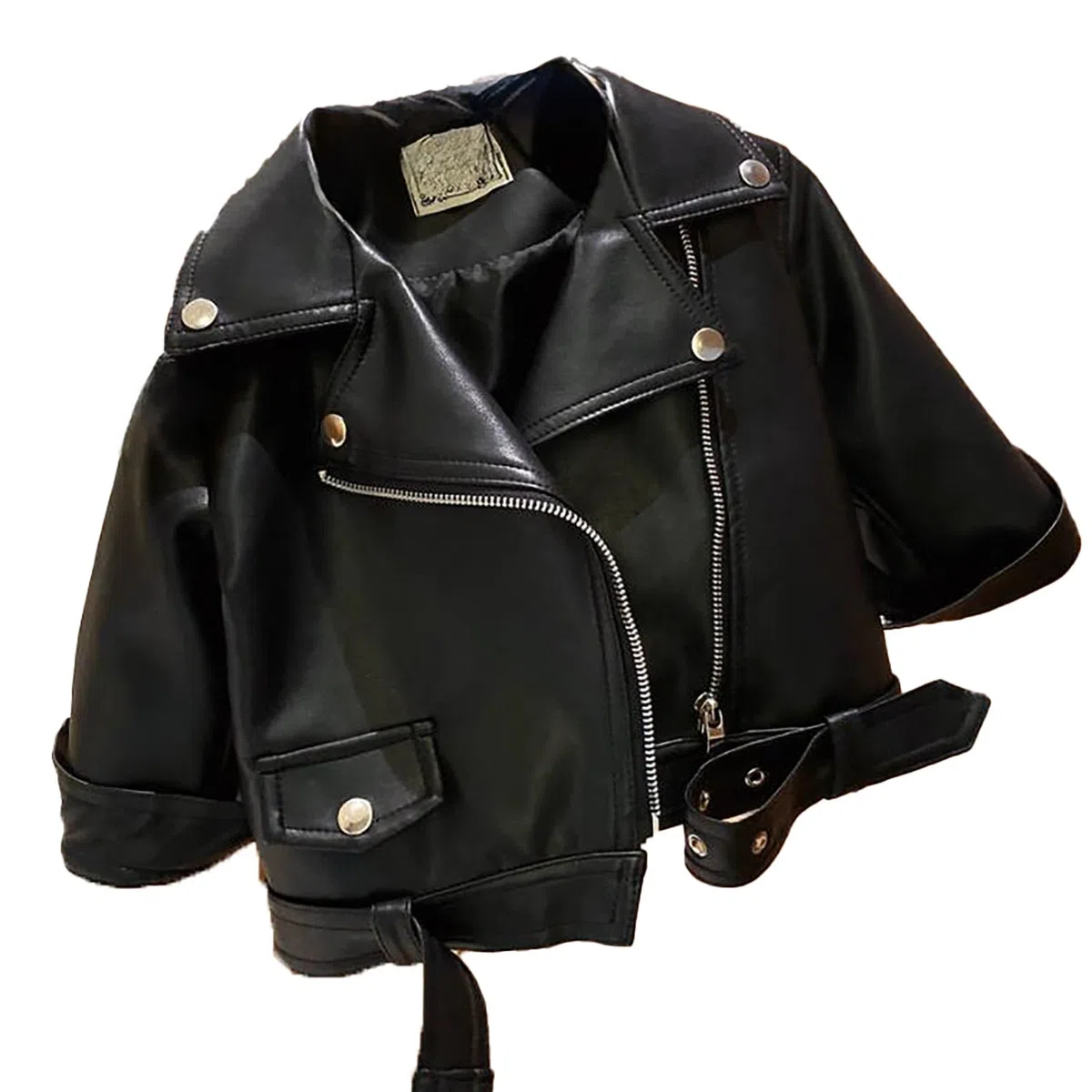 Ropa de bebé 74 80 Niñas Motocicleta Bastante Estilo Fresco Gran Solapa Cremallera Chaqueta de Cuero Chaqueta 2024 Otoño E Invierno Top Niños Chaleco