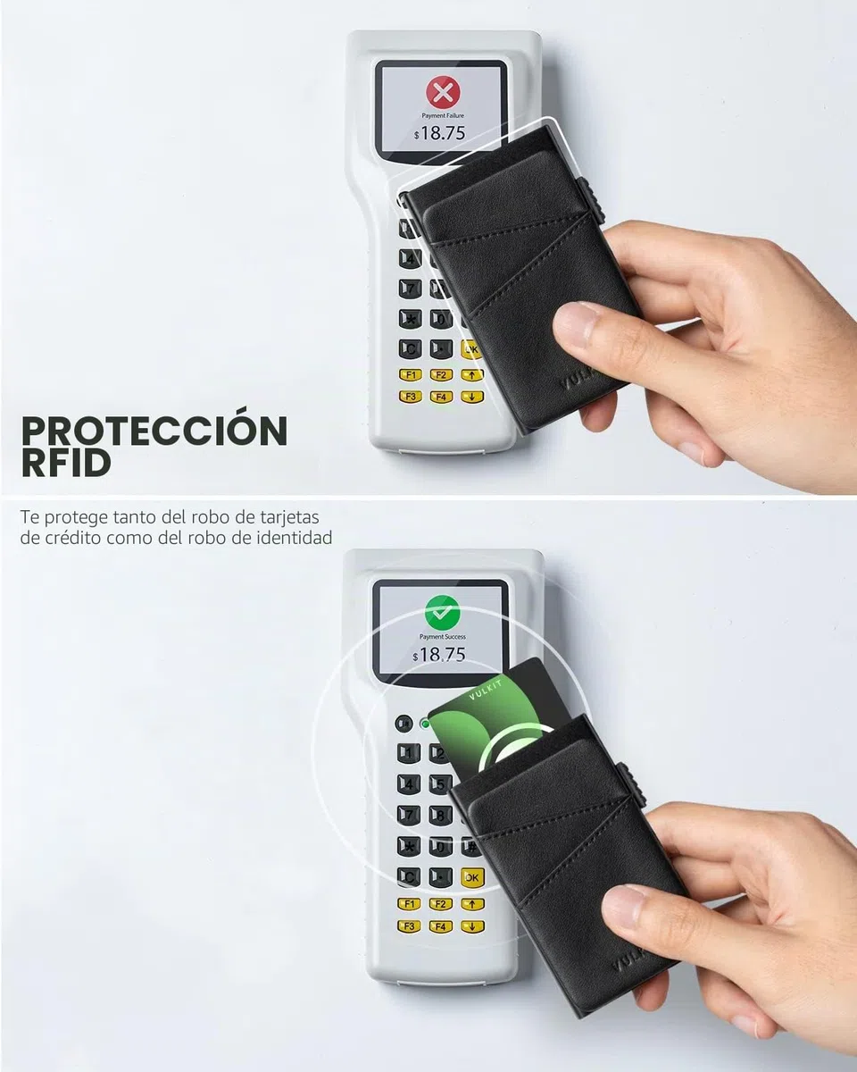 VULKIT Tarjetero Hombre Metalico Automatico con 2 Ranuras de Piel Tarjeteros Pop-up Bloqueo RFID Rigido Tarjeteros Hombre Tarjetas Credito
