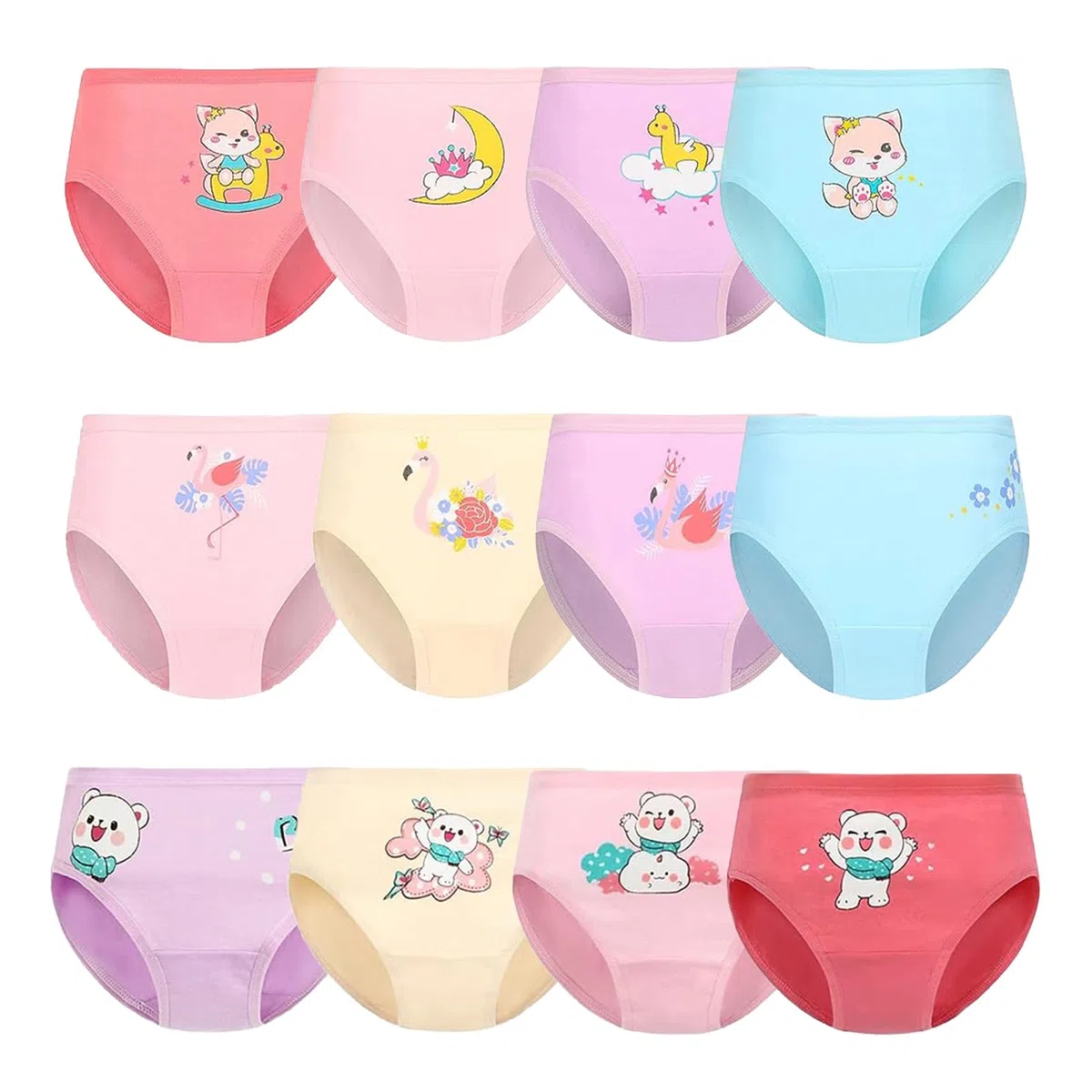 12 Pcs Bragas Niñas,Braguitas para niños/Calzoncillos de algodón para niñas Ropa Interior(F3,3-4Years)