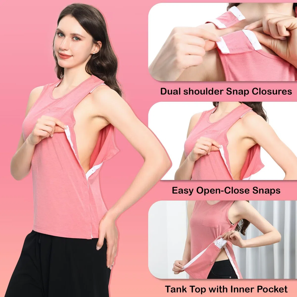 Landofgenie Camiseta Médica para Mujer con Botones – Ropa Postoperatoria para Hombro/Quimioterapia – Camiseta de Apertura Rápida